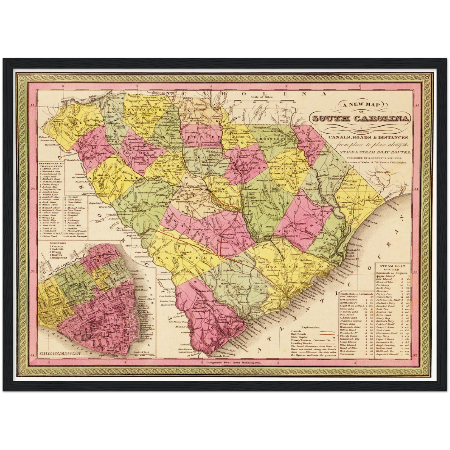 Historische Landkarte South Carolina um 1849