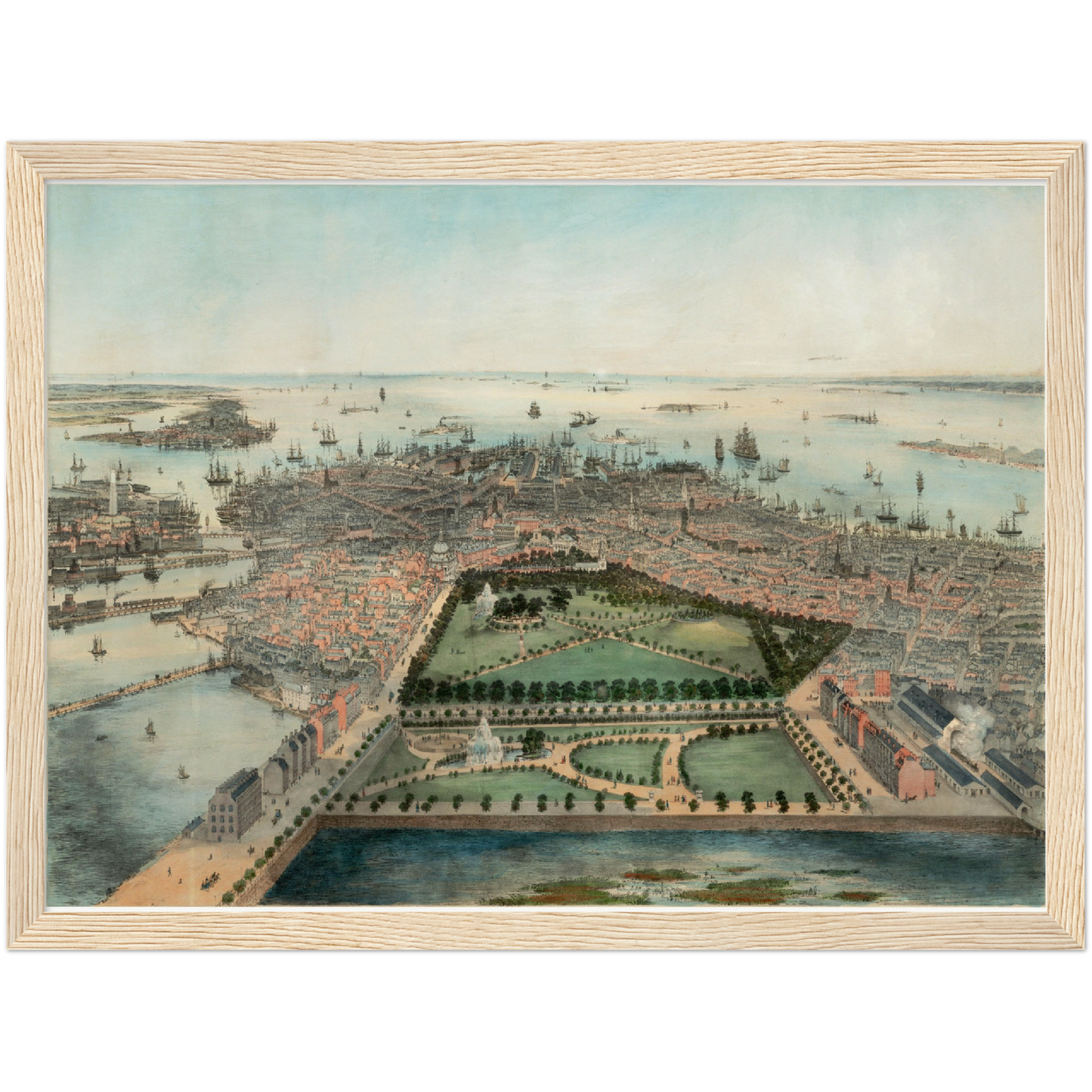 Historische Stadtansicht Boston um 1850