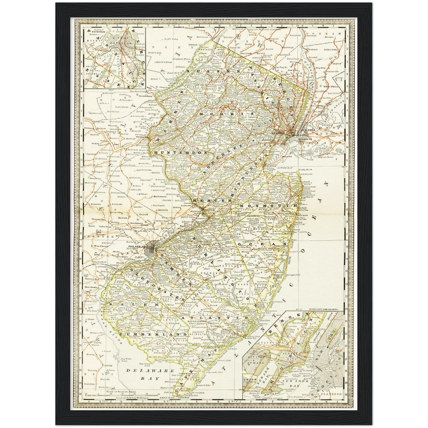 Historische Landkarte New Jersey um 1882